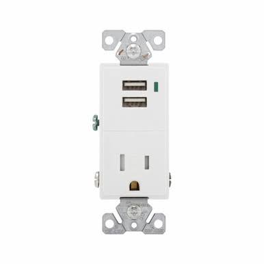 15 Amp 125V 2-Pole USB Charger Tamper Resistant Electrical Outlet 3 Pack White K156