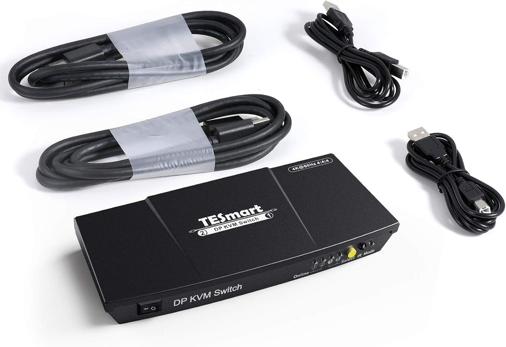 2 Port DisplayPort 4K@60Hz KVM Switcher with 2 Pcs 5ft KVM Cables and DP Cables F35227