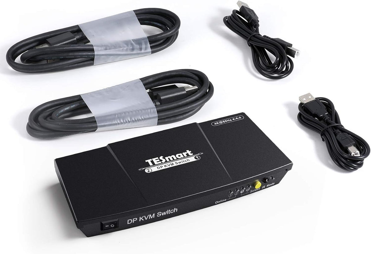 2 Port DisplayPort 4K@60Hz KVM Switcher with 2 Pcs 5ft KVM Cables and DP Cables F35227