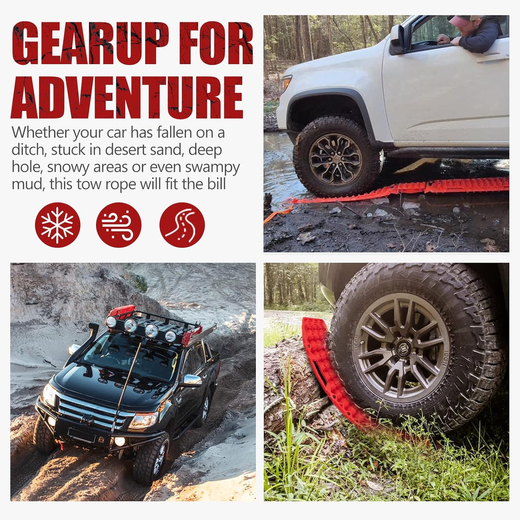 Red Off-Road Traction Boards with Jack Lift Base, 2 Pcs Recovery Track Ramp Traction Mat with Carry Bag V857557