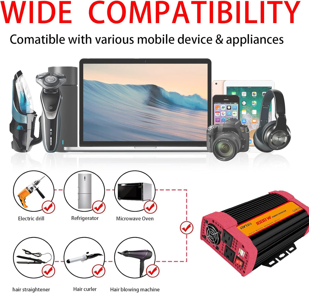 1000W Car Power Inverter DC 12V to 110V AC with 2 USB Ports C867