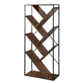 Dark Walnut Wood and Metal 6-Shelf V Bookcase H722