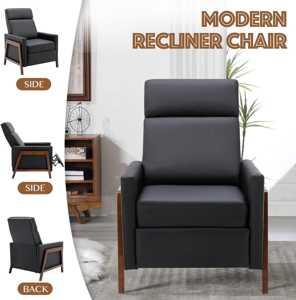 Black PU Leather Recliner Chair with Thick Cushion Z539334