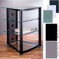 4 Silver Poles Tinted Black Glass Shelves AV Stand I59301
