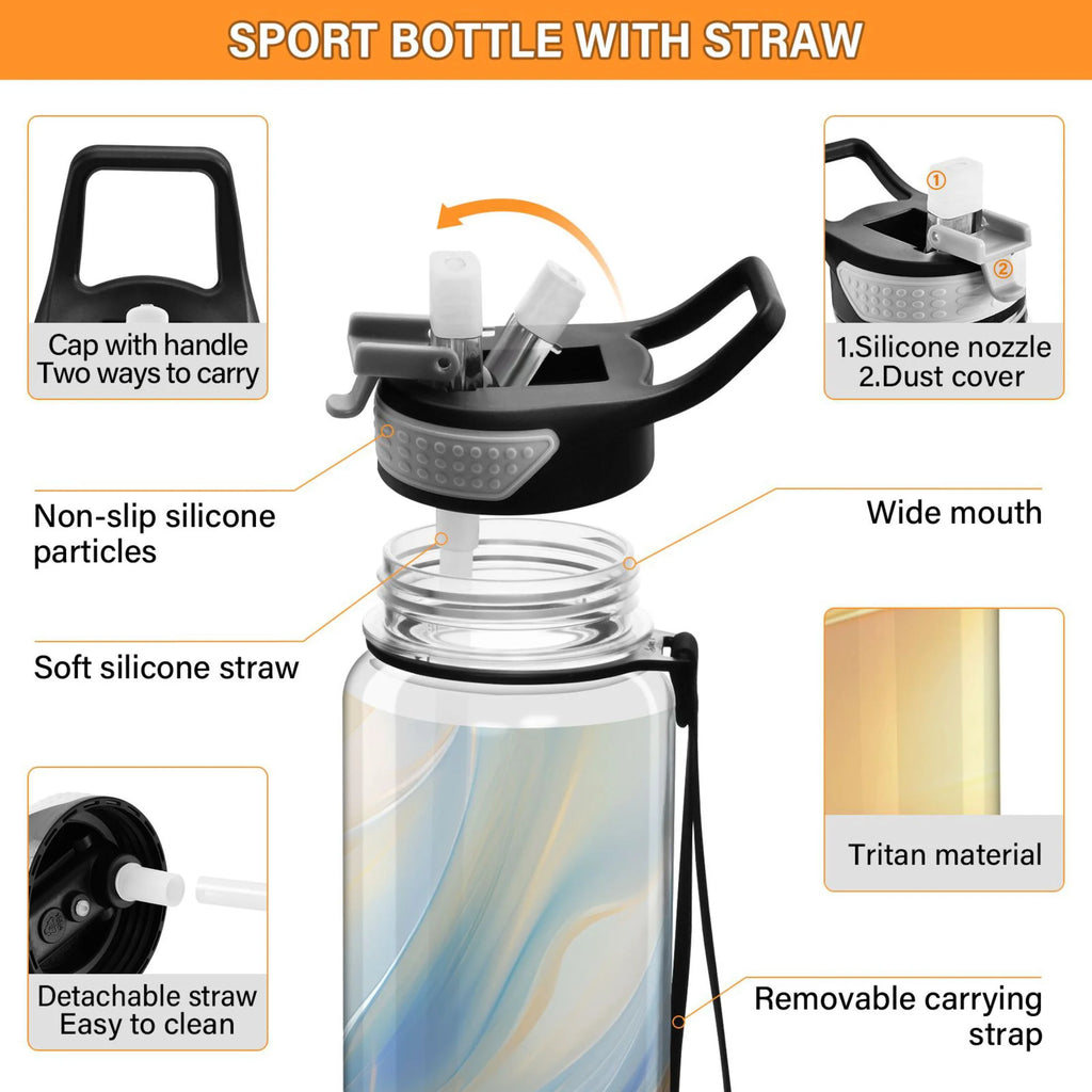Blue and Yellow Marble 32oz Tritan Leakproof Water Bottle O627