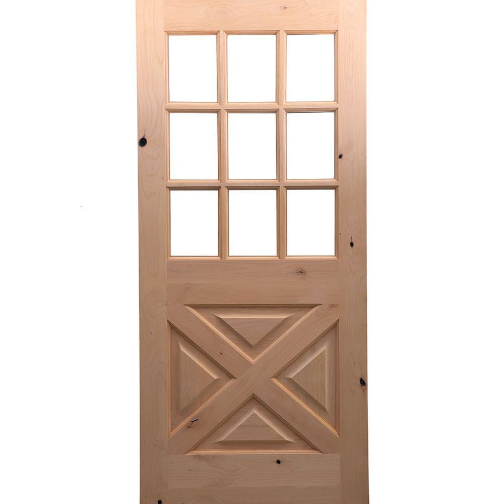 Rustic Knotty Alder 9-Lite Clear Glass Unfinished Wood Front Door Slab Z942999