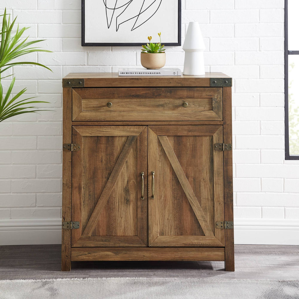 Rustic Farmhouse Barn Door Accent Cabinet Brown Q11611