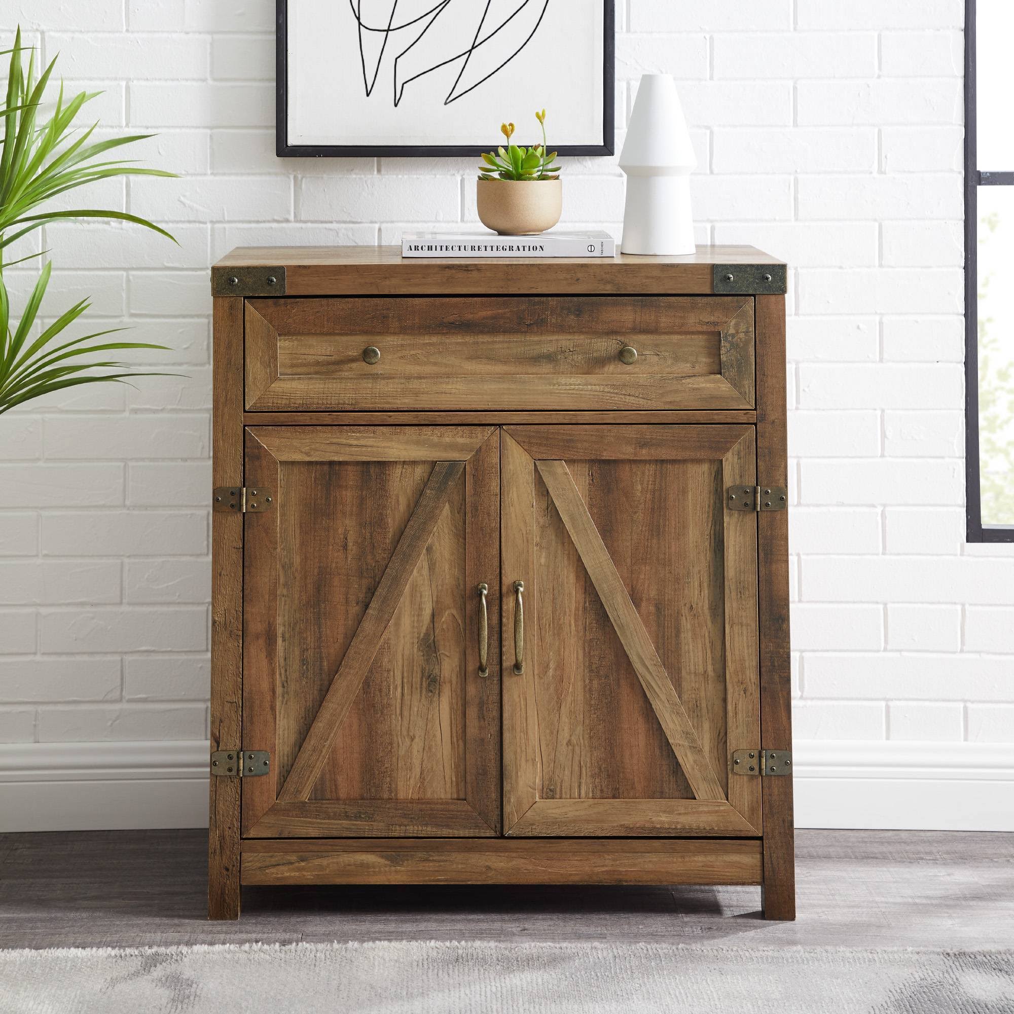 Rustic Farmhouse Barn Door Accent Cabinet Brown Q11611