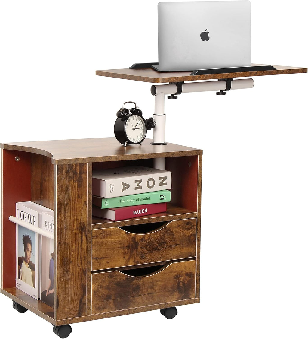 Black Wooden Nightstand with Drawers and Wheels I588