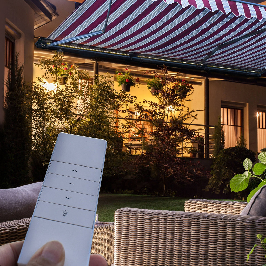 Motorized LED 12 x 10 ft. Half Cassette Retractable Awning Multi-Stripe Green V387086