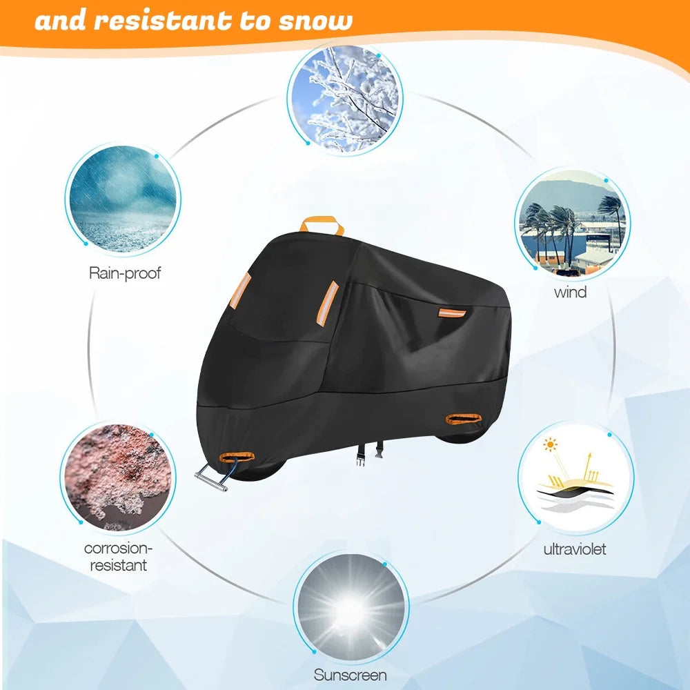 300D Waterproof Motorcycle Cover with 4 Reflective Strips Storage Bag (XXL) K325800