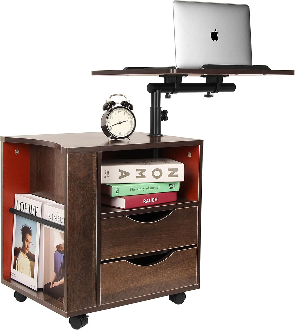 Black Wooden Nightstand with Drawers and Wheels I588
