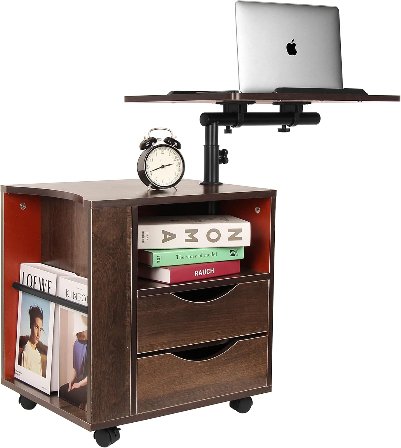 Black Wooden Nightstand with Drawers and Wheels I588