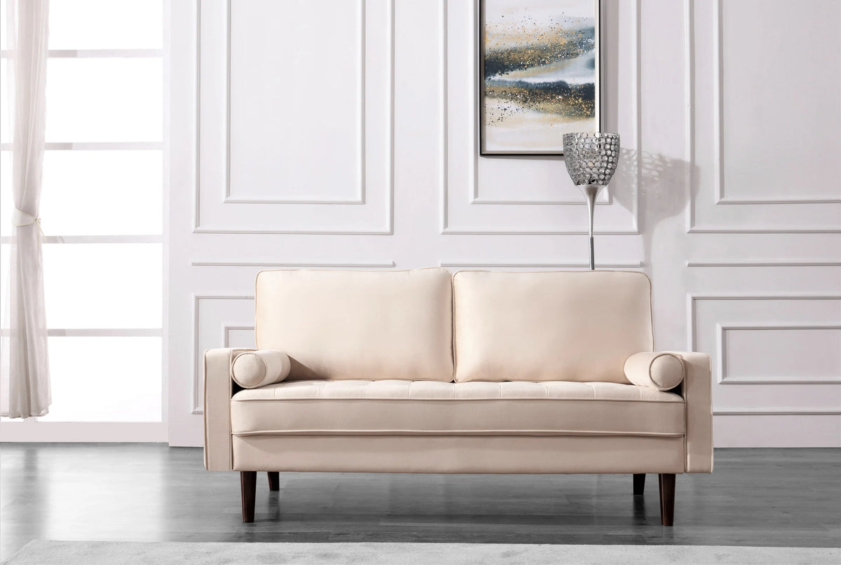 Beige Velvet Sofa Loveseat 2Pcs Set L352