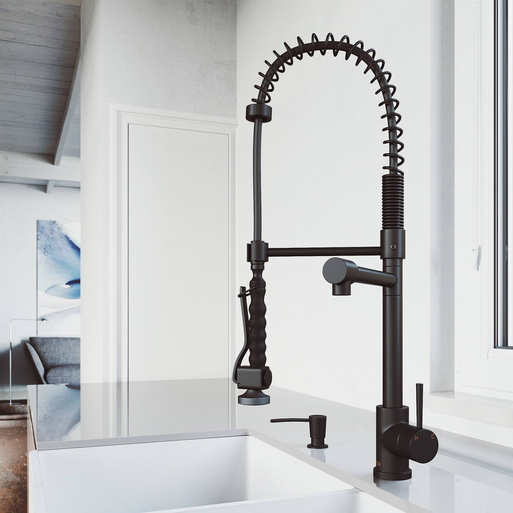 Matte Black Pull-Down Kitchen Faucet with Soap Dispenser C830