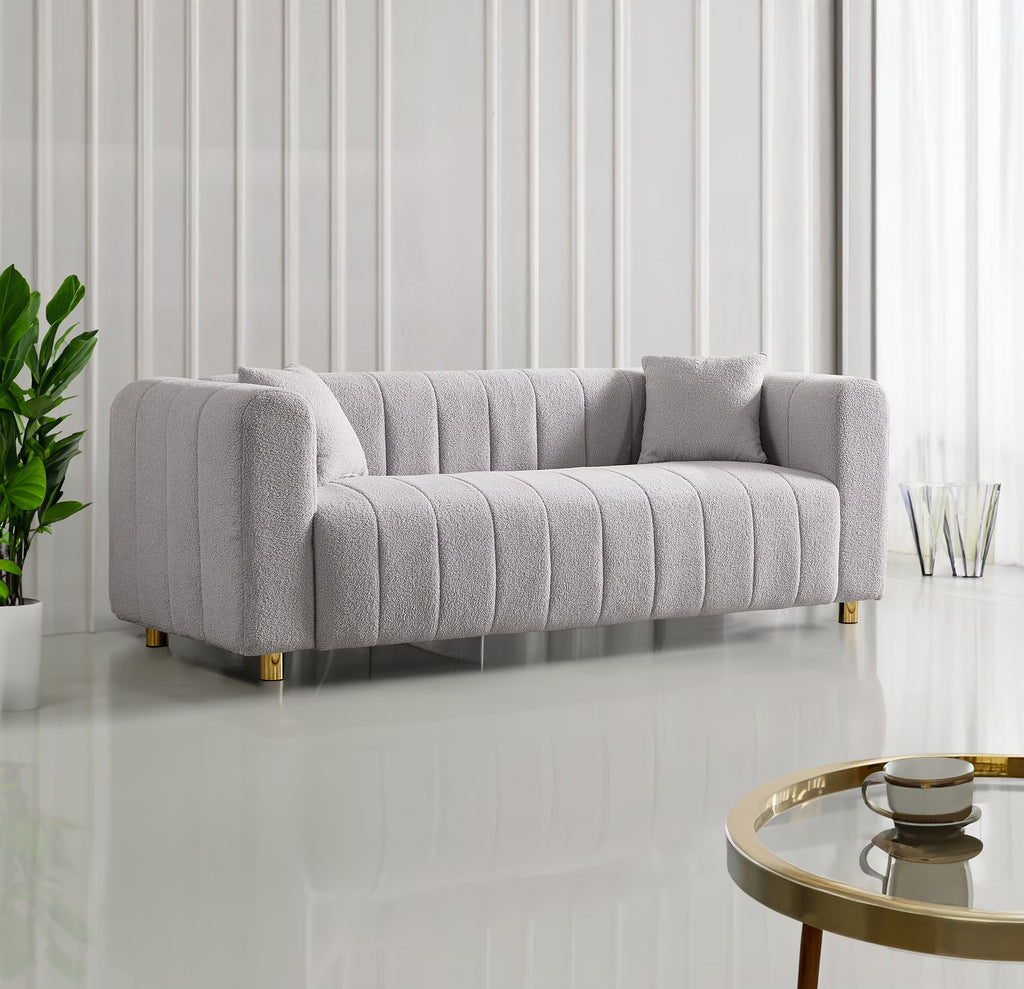81.89" Teddy Large Modern 3 Seater Upholstered Sofa with Gold Metal Legs E5867