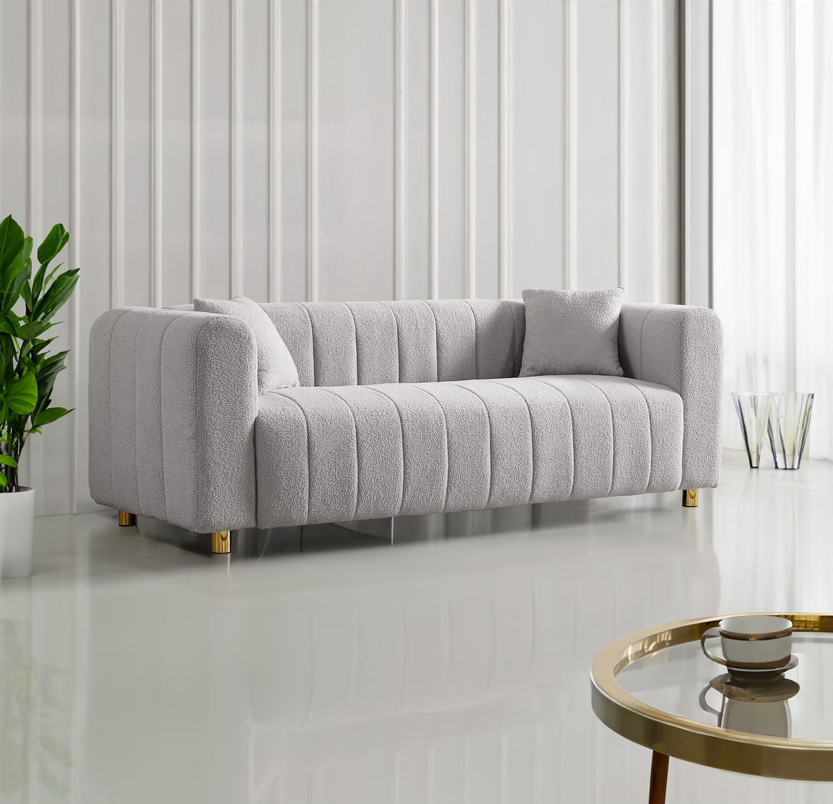 81.89" Teddy Large Modern 3 Seater Upholstered Sofa with Gold Metal Legs E5867