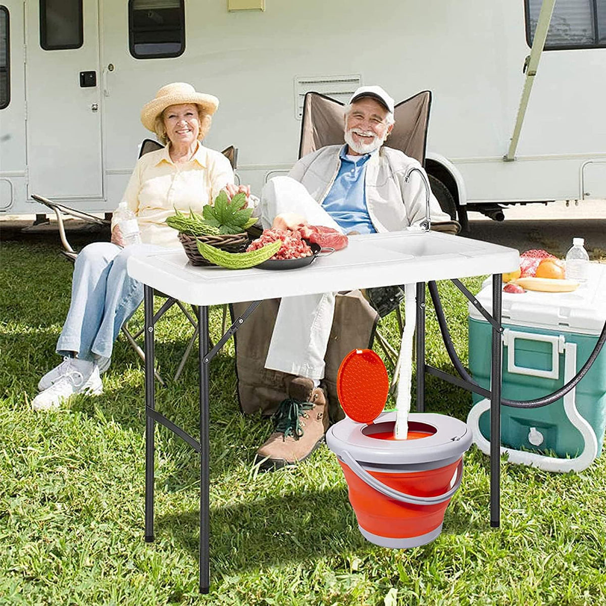 Portable Fish Cleaning Table with Sink & Faucet, Folding Lightweight Adjustable Workbench Q5215