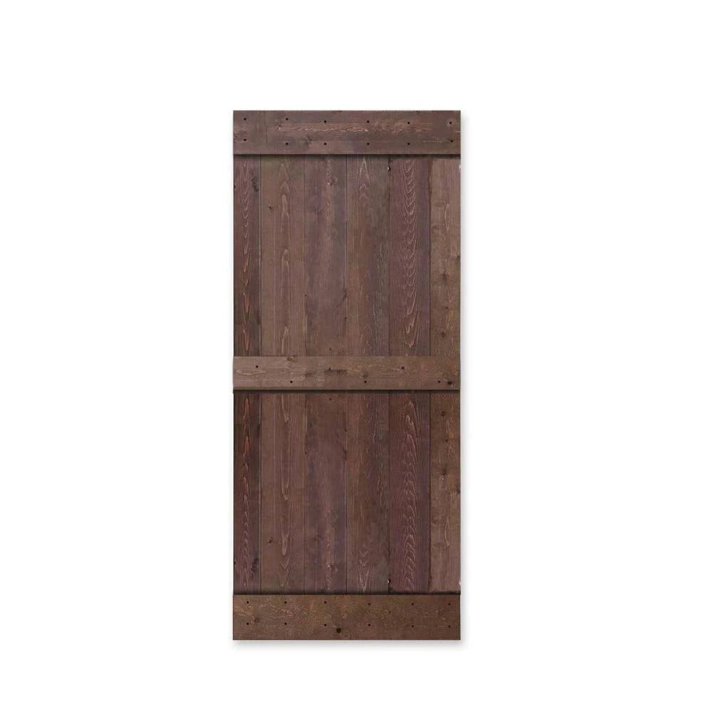 Walnut Stained 2 Panel Solid Knotty Pine Wood Barn Door Q753089