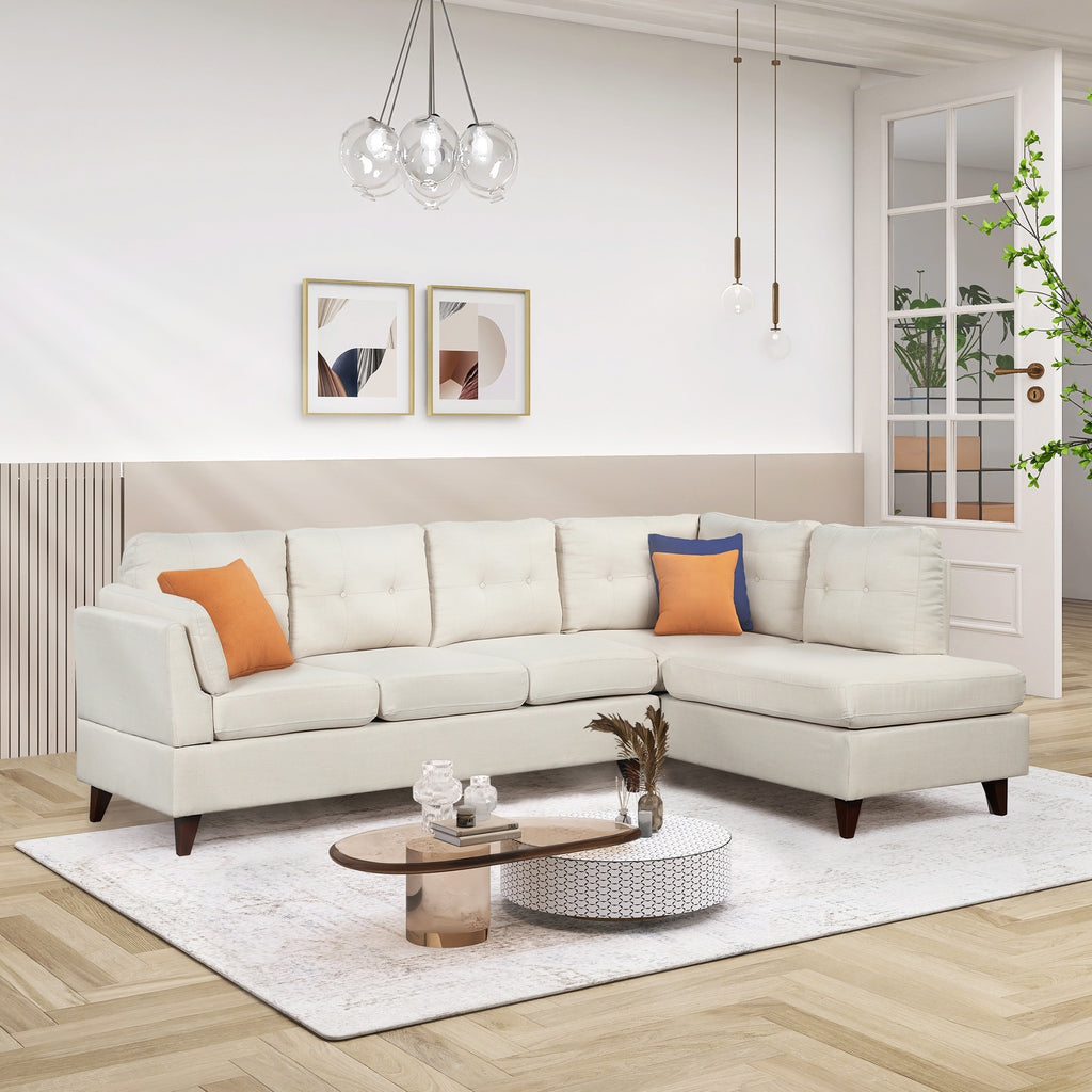 Beige Linen Fabric Sectional Sofa with Lumbar Pad G30272
