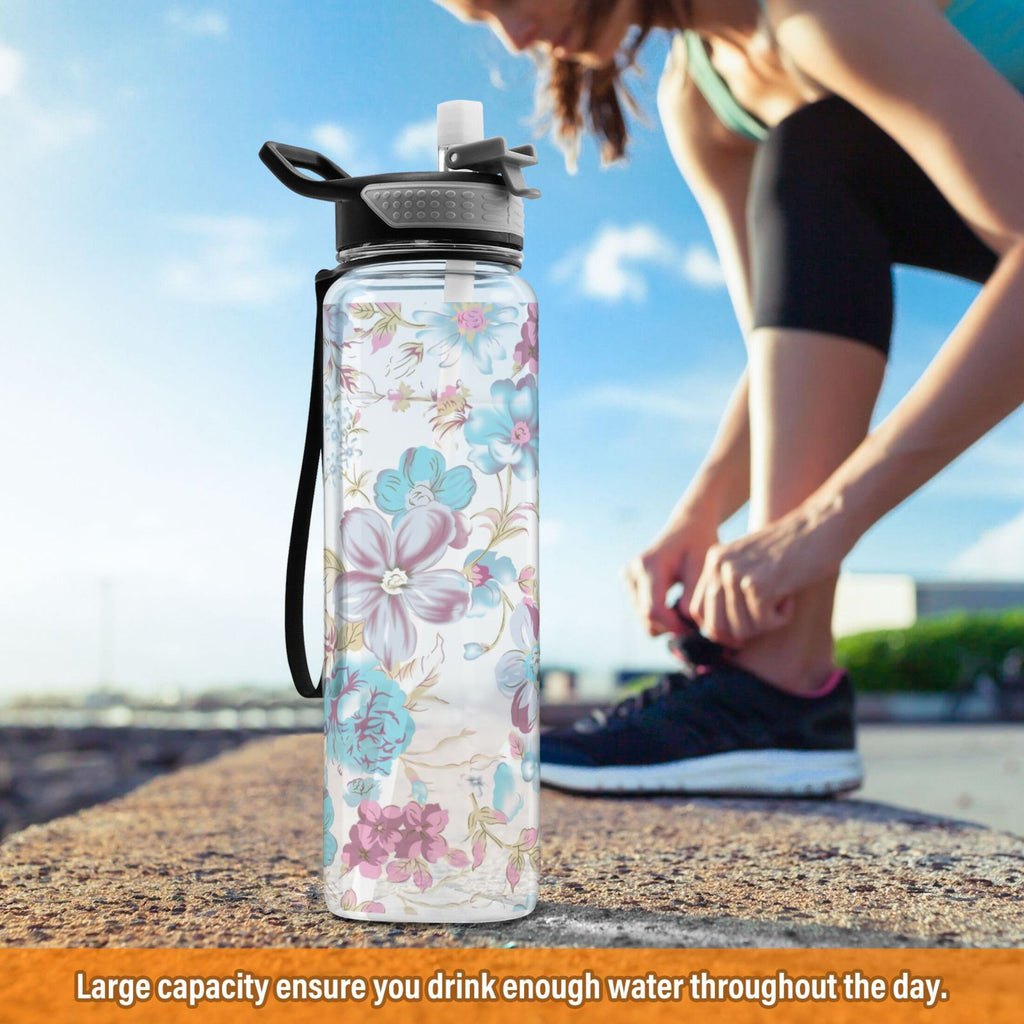 Blue Colorful Flowers 32oz Tritan Leakproof Sports Bottle U3858
