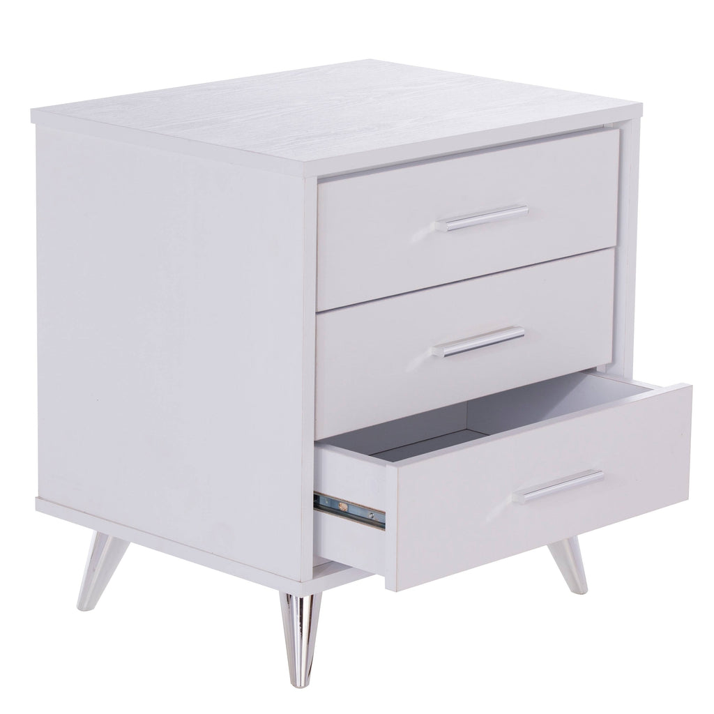 White Chrome Finish Bedside Table with Drawers W67668