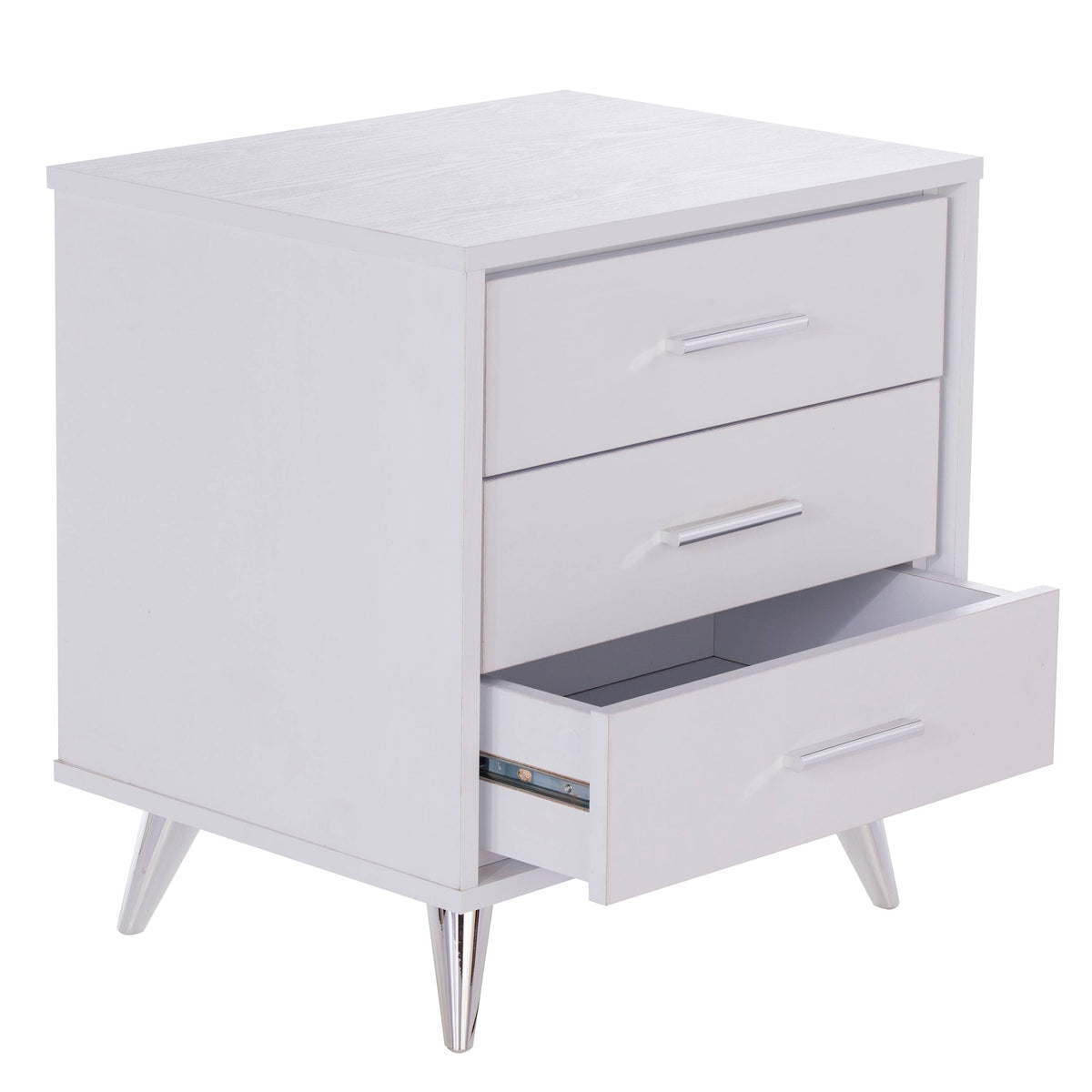 White Chrome Finish Bedside Table with Drawers W67668