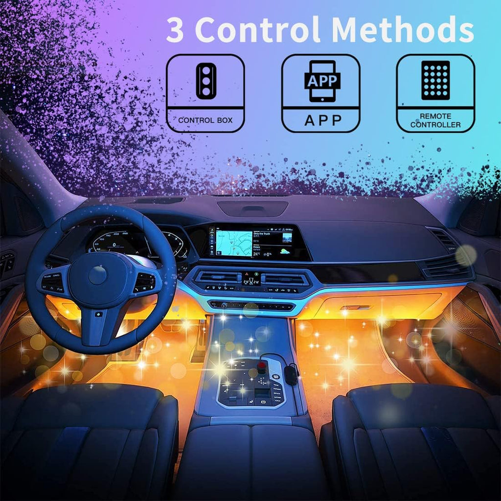 Car LED Underglow Lights Kit 4PCS+4PCS Underbody Neon Accent Lights with APP Bluetooth Remote Control DC12V RGB O751586