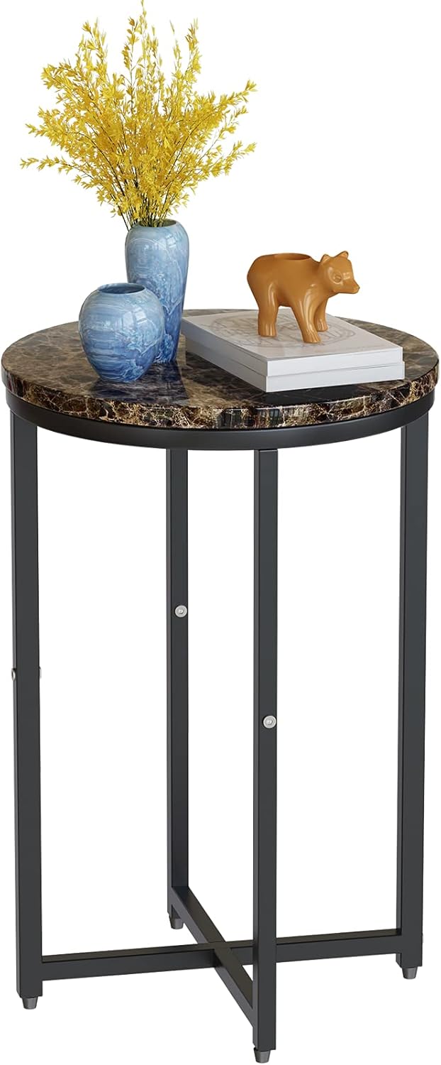 Round Side Table Metal Faux Marble 16'' D 25'' H Y9430