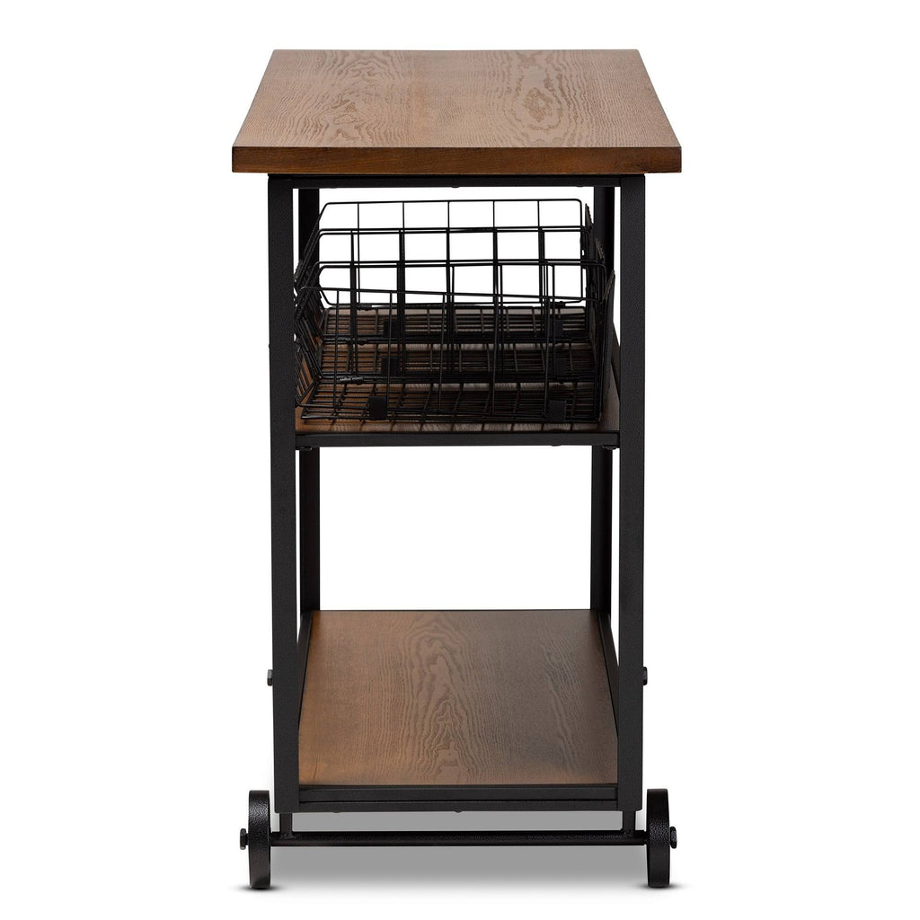 Walnut Brown Finished Wood and Black Finished Metal Console Cart A363426
