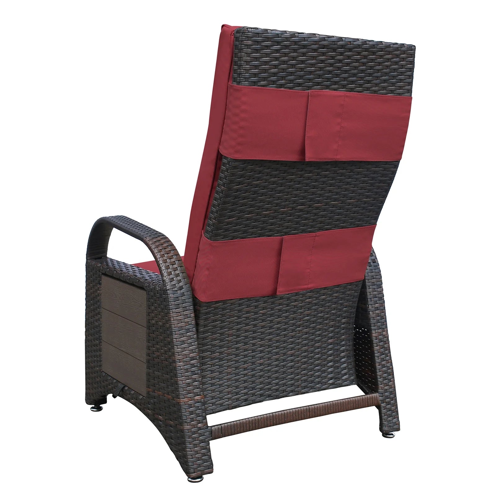 Red Rattan Reclining Armchair with Flip Table L220