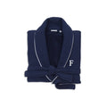Navy Turkish Cotton Waffle Terry Bathrobe with Satin Piped Trim L984913