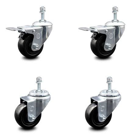 3 inch Hard Rubber Swivel Caster Set 2 Total Lock Brakes P592