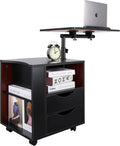 Black Wooden Nightstand with Drawers and Wheels I588
