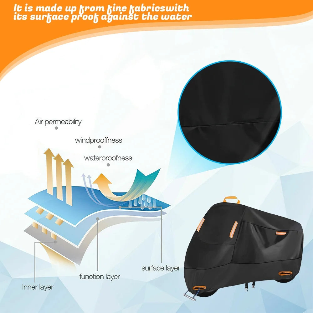 300D Waterproof Motorcycle Cover with 4 Reflective Strips Storage Bag (XXL) K325800