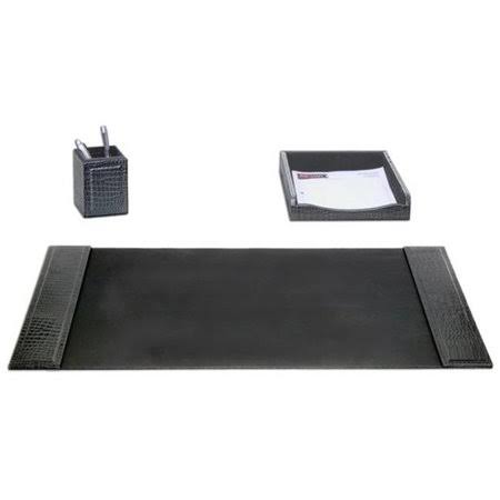 Black Crocodile Embossed Leather 3-Piece Desk Set T17130