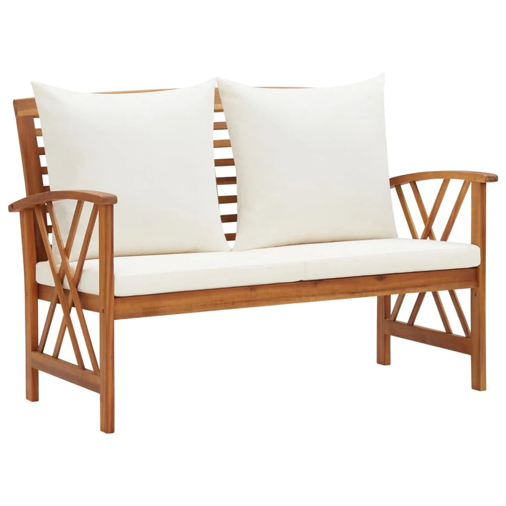 2 Piece Outdoor Sectional Sofa Set with White Cushion and Coffee Side Table Acacia Wood K720347