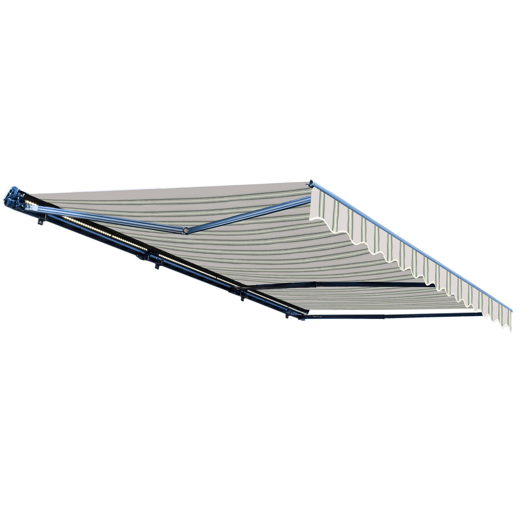 Motorized LED 12 x 10 ft. Half Cassette Retractable Awning Multi-Stripe Green V387086