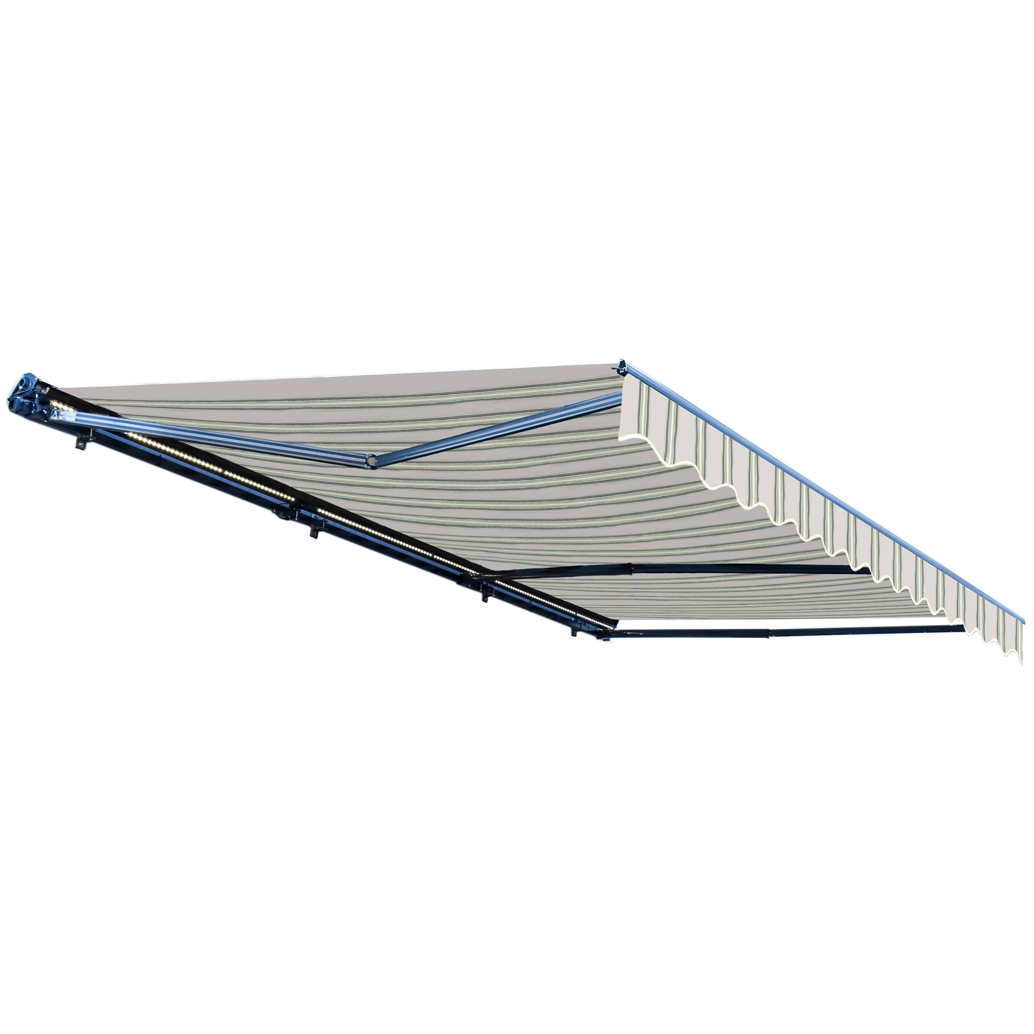 Motorized LED 12 x 10 ft. Half Cassette Retractable Awning Multi-Stripe Green V387086