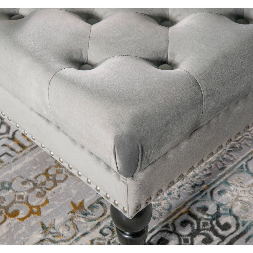 Gray Velvet Square Tufted Ottoman V5446