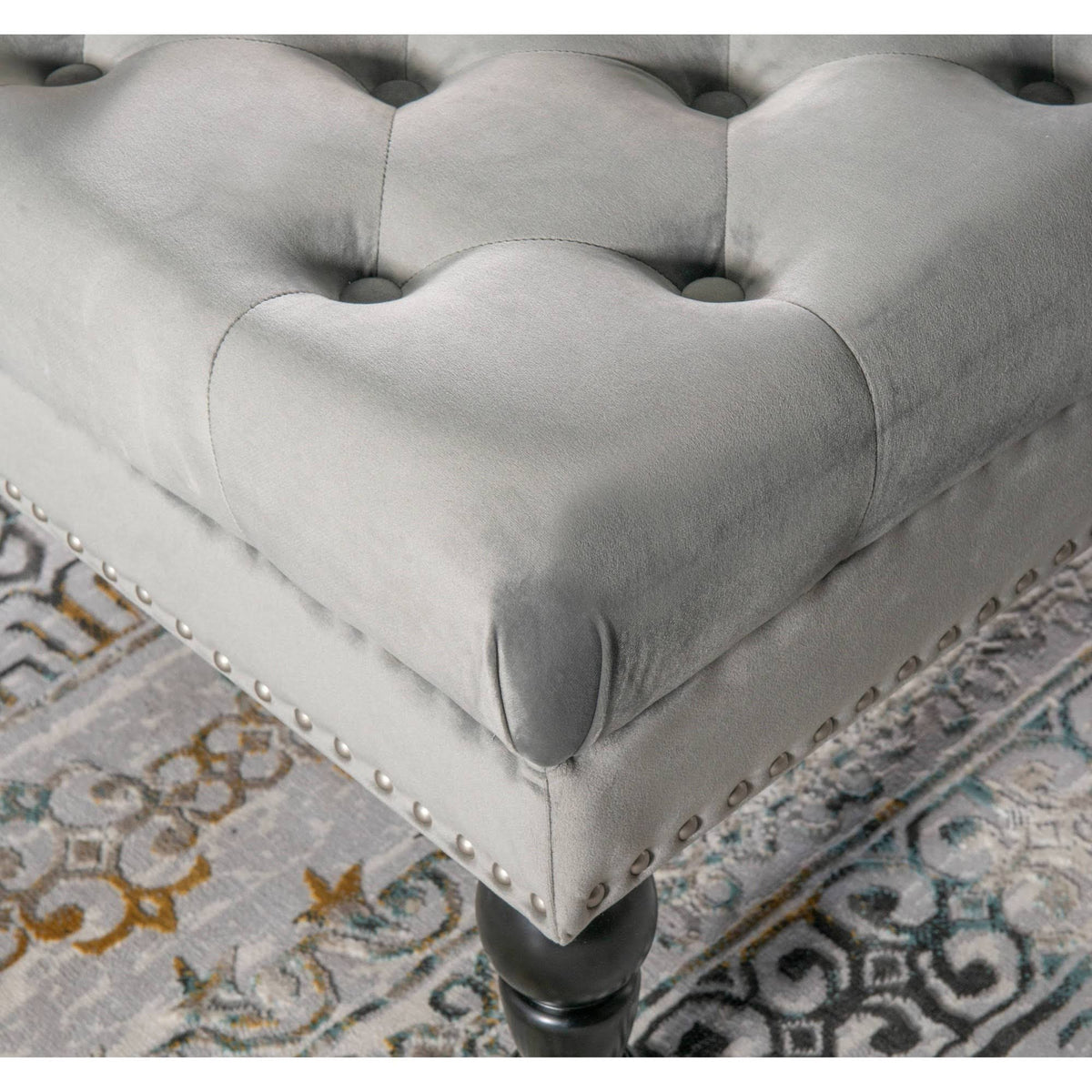 Gray Velvet Square Tufted Ottoman V5446