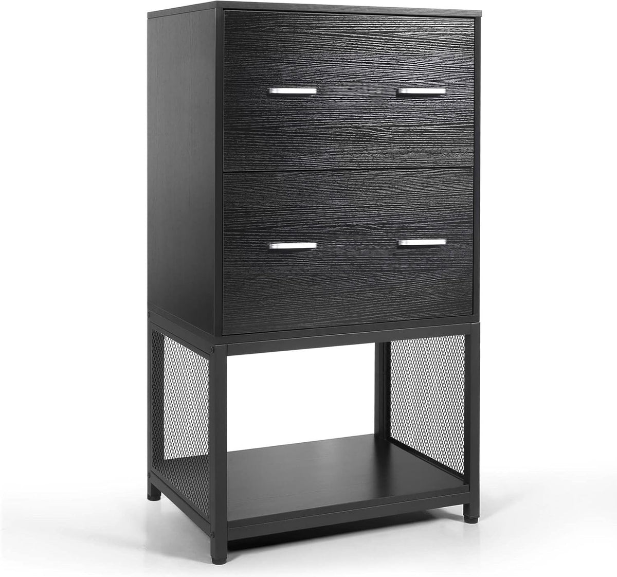 2 Drawer File Cabinet with Metal Wire Storage Shelves S473