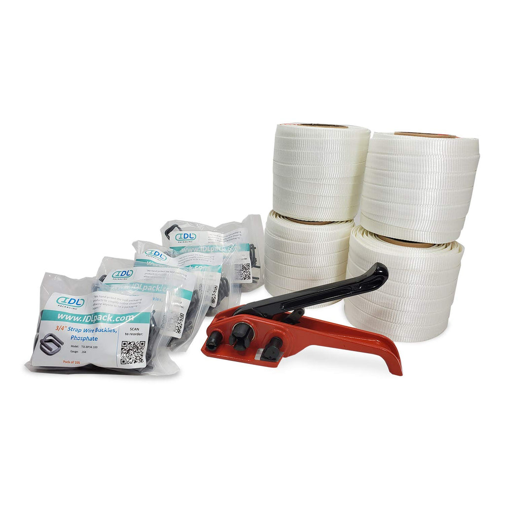 3/4" x 1000' Woven Cord Strapping Kit with Polyester Cord Strapping Tensioner, Strapping Buckles and Woven Cord Strapping Roll F959