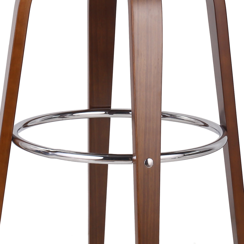 Midnight Black and Walnut Upholstered Swivel Barstool V30016
