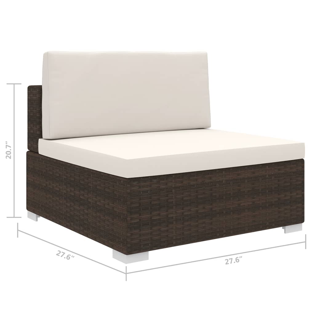Brown Poly Rattan Sectional Middle Seat with Cushions T840