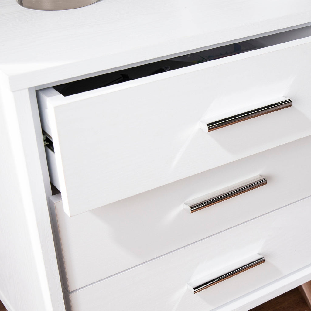 White Chrome Finish Bedside Table with Drawers W67668