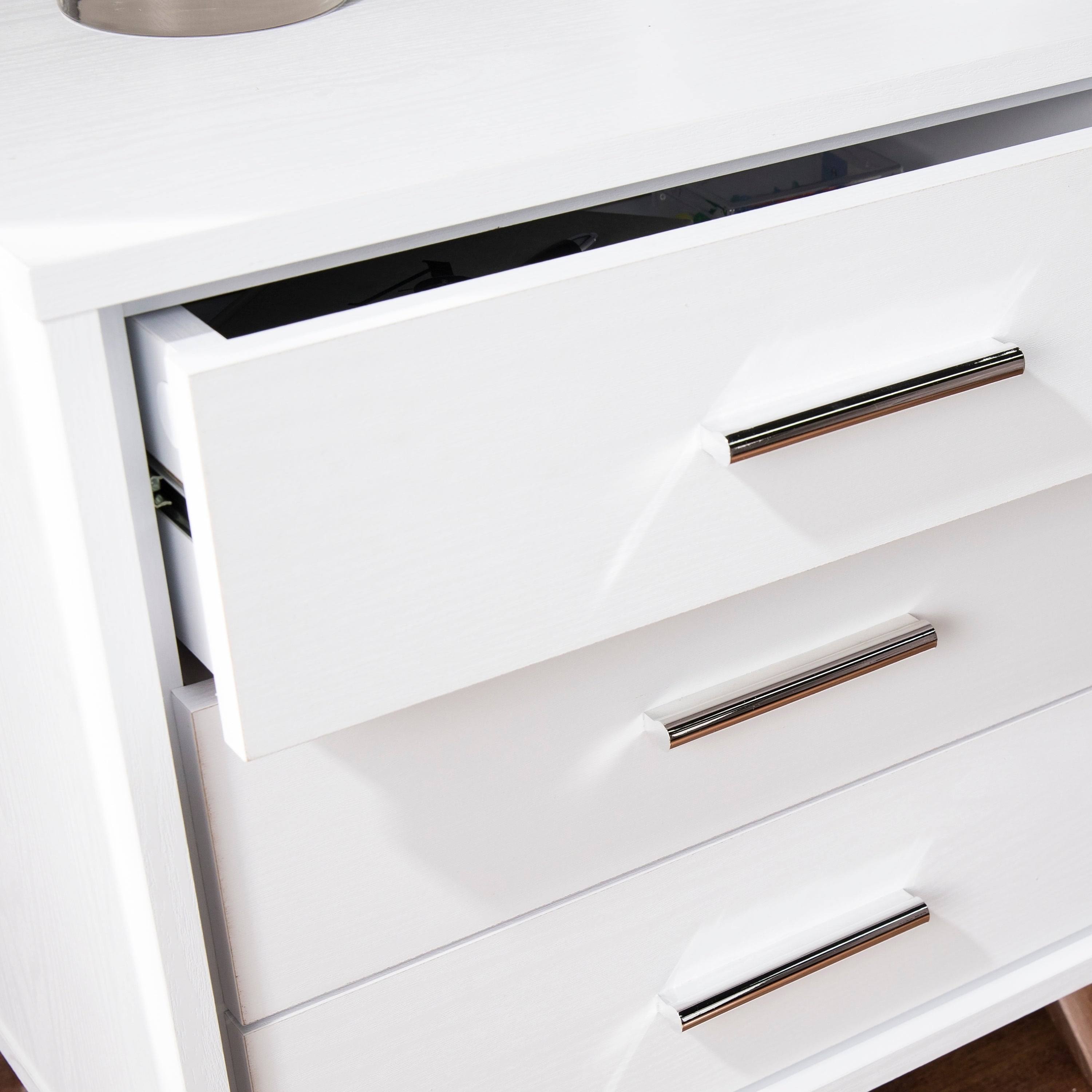White Chrome Finish Bedside Table with Drawers W67668