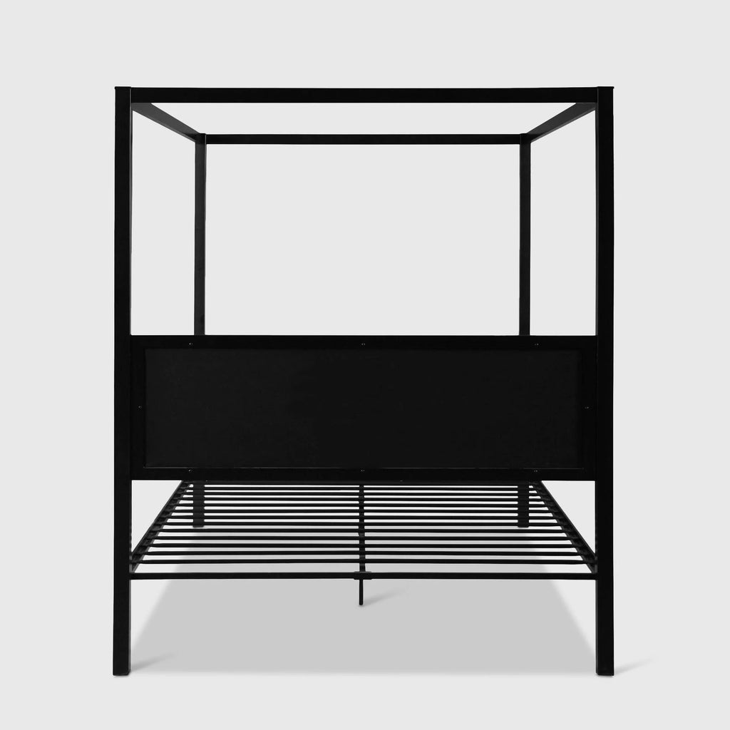 Traditional Fabric Canopy Queen Bed with Iron Frame Gray Flat Black P154