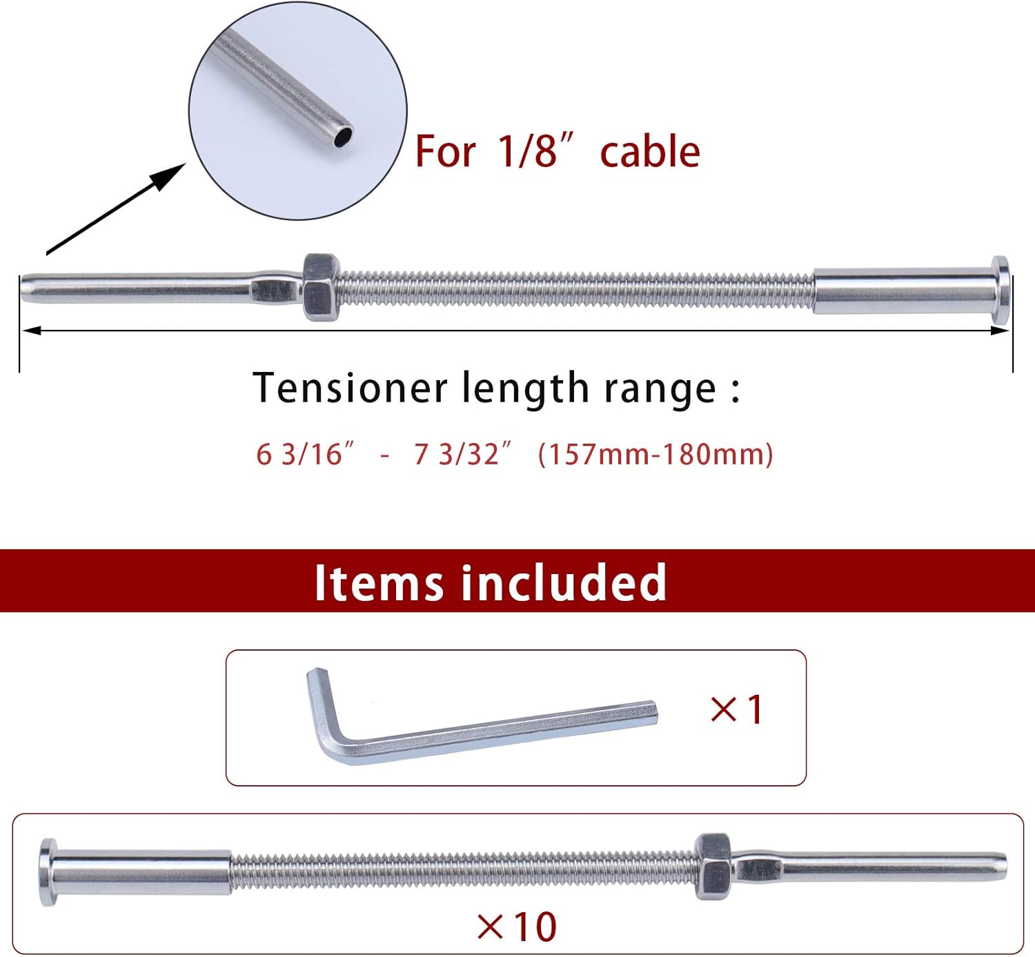 10Pack 1/8 T316 Stainless Steel Cable Railing Kit Hardware B980167