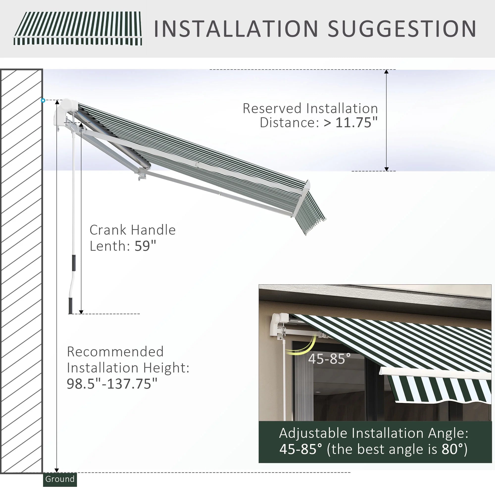 Green White Retractable Patio Awning T883